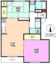 テレパレス東鶴賀 2階2LDKの間取り