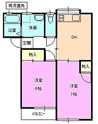 ファンタジー21Ａ棟 1階2DKの間取り
