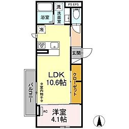 トリシア中越 2階1LDKの間取り
