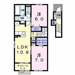 シャルマン 2階2LDKの間取り