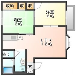 JR吉備線 大安寺駅 徒歩32分の賃貸アパート 2階2LDKの間取り