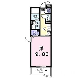 JR宇野線 大元駅 徒歩14分の賃貸マンション 2階1Kの間取り