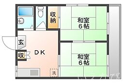 岡山電気軌道清輝橋線 清輝橋駅 徒歩26分の賃貸アパート 2階2DKの間取り