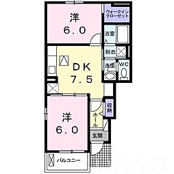 JR山陽本線 和気駅 徒歩18分の賃貸アパート 1階2DKの間取り