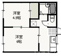 JR山陽本線 高島駅 徒歩14分の賃貸アパート 2階2DKの間取り