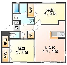 グレイス今 2LDKの間取図画像