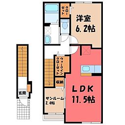 ニュー平和荘B 1LDKの間取図画像