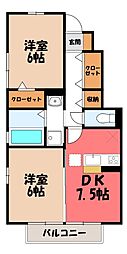 リベーラコート関根 2DKの間取図画像