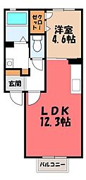 クレシエンテC 1LDKの間取図画像