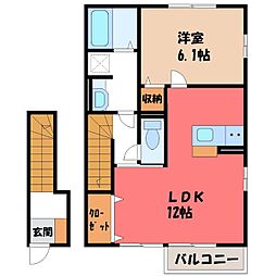 エヌ・ハーレーB 1LDKの間取図画像