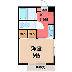 コーポ東日本 1Kの間取図画像