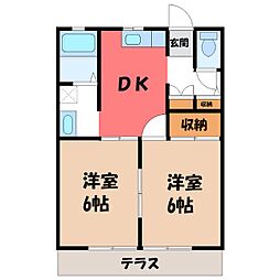サンハイム富澤 1階2DKの間取り