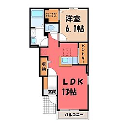 アルドール III 1階1LDKの間取り
