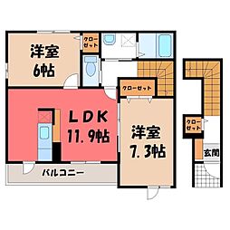 レナージュ A 2階2LDKの間取り
