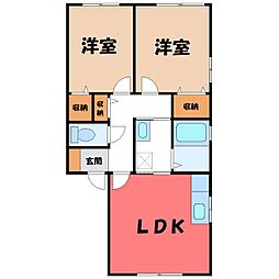 セゾン・マリート B 1階2LDKの間取り