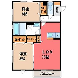 コージーネスト B 2階2LDKの間取り