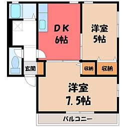 レトア絹香 A 2階2DKの間取り