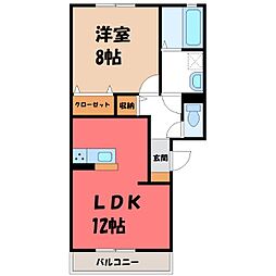 ヴェラハイツ Ｍ 3階1LDKの間取り
