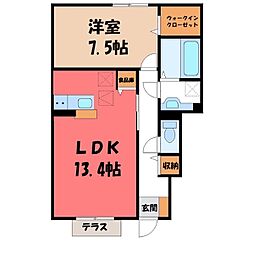 スクエア B 1階1LDKの間取り
