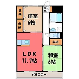 ユーワ岡田 1階2LDKの間取り