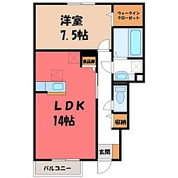 サンクブランシュ B 1階1LDKの間取り