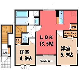 パラッツオ B 2階2LDKの間取り