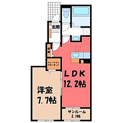 プリムラ B 1階1LDKの間取り