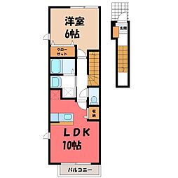 ミストラル B 2階1LDKの間取り