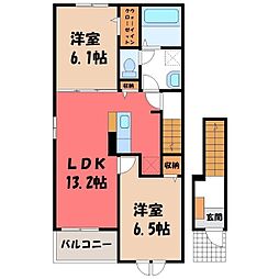 シャトン B 2階2LDKの間取り