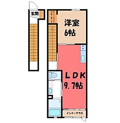 ヴィラ・ソレイユ B 2階1LDKの間取り