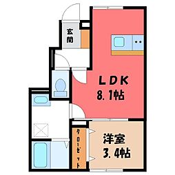 (仮称)高崎市金古町アパート A 1階1LDKの間取り