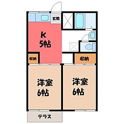 たちばなハイツ 1階2Kの間取り