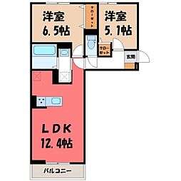 高崎市矢中町アパート 2LDKの間取図画像