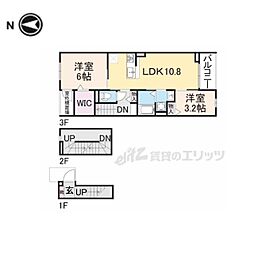宝塚市売布東の町アパート 2LDKの間取図画像
