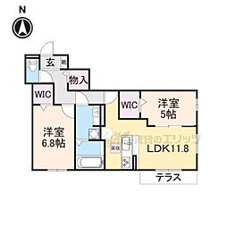 エテルノ塚口 1階2LDKの間取り