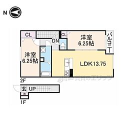 D1 2LDKの間取図画像