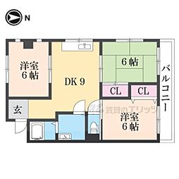 第八豊マンション 4階3DKの間取り