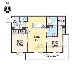シャーメゾン　レソール 2階2LDKの間取り