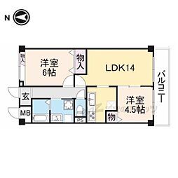 マンションエルミナール 4階2LDKの間取り