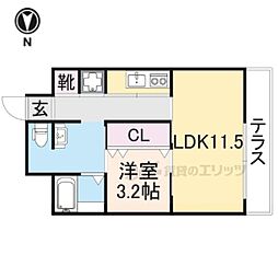 グランドールモンシェリー 1階1LDKの間取り