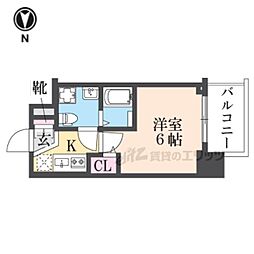 サンクラッソ伊丹 2階1Kの間取り