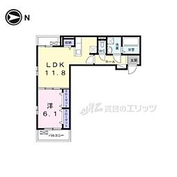 京阪本線 萱島駅 徒歩29分の賃貸アパート 3階1LDKの間取り