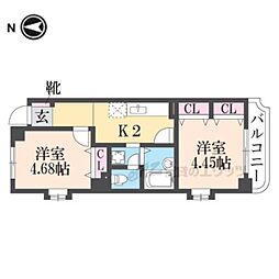阪急神戸本線 園田駅 徒歩14分の賃貸マンション 4階2Kの間取り