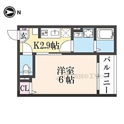 おおさか東線 放出駅 徒歩9分の賃貸アパート 2階1Kの間取り