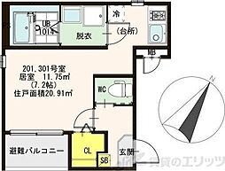 ハーモニーテラスsoleillevant ワンルームの間取図画像