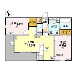 D-residence桜井 1階2LDKの間取り