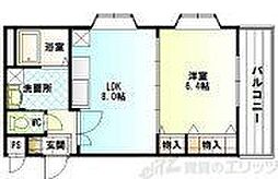 パレス東洋小松館 1DKの間取図画像