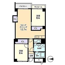 プラザ信開糸町 2LDKの間取図画像