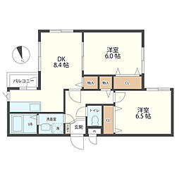 信開ラザール城南 103 1階2LDKの間取り