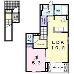 フェリーチェくるめ木 1LDKの間取図画像